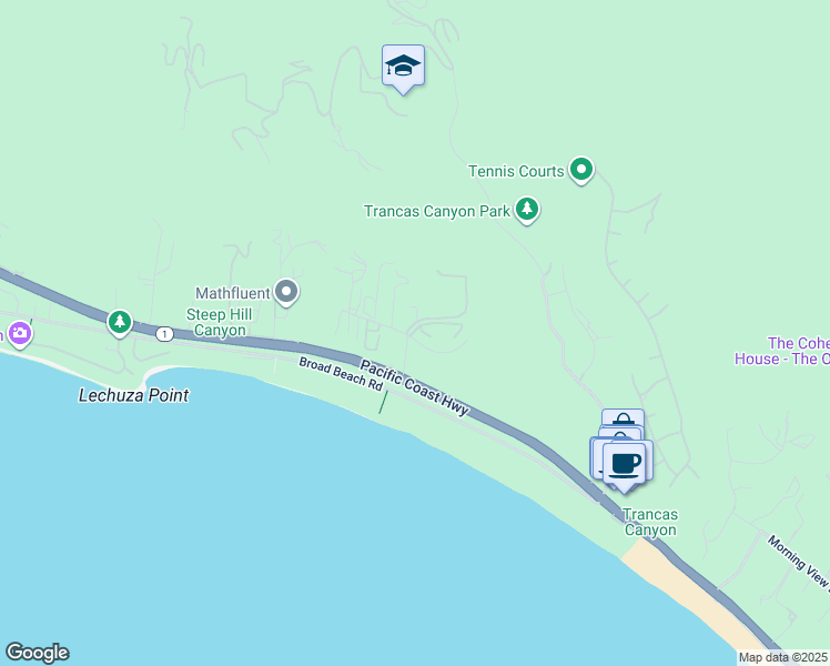 map of restaurants, bars, coffee shops, grocery stores, and more near 6402 Lunita Road in Malibu