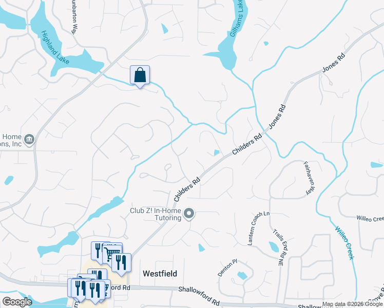 map of restaurants, bars, coffee shops, grocery stores, and more near 4675 Cambridge Approach Cir in Roswell