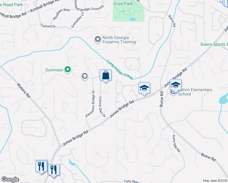 map of restaurants, bars, coffee shops, grocery stores, and more near 10460 Willow View Circle in Alpharetta