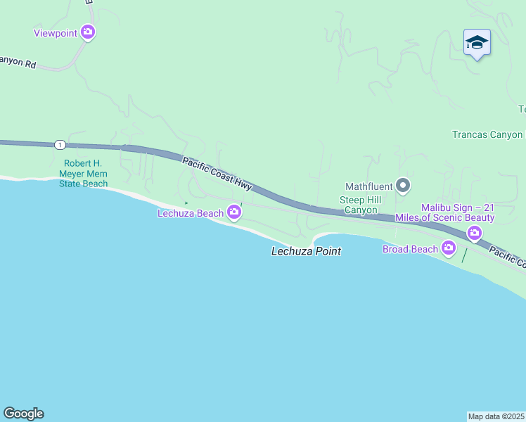 map of restaurants, bars, coffee shops, grocery stores, and more near 31648 Broad Beach Road in Malibu