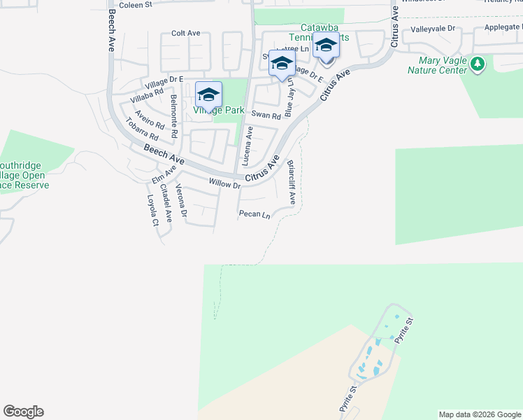 map of restaurants, bars, coffee shops, grocery stores, and more near 15736 Pecan Lane in Fontana