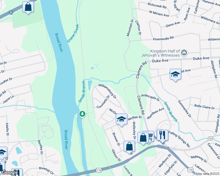 map of restaurants, bars, coffee shops, grocery stores, and more near 4224 Williamsburg Drive in Columbia