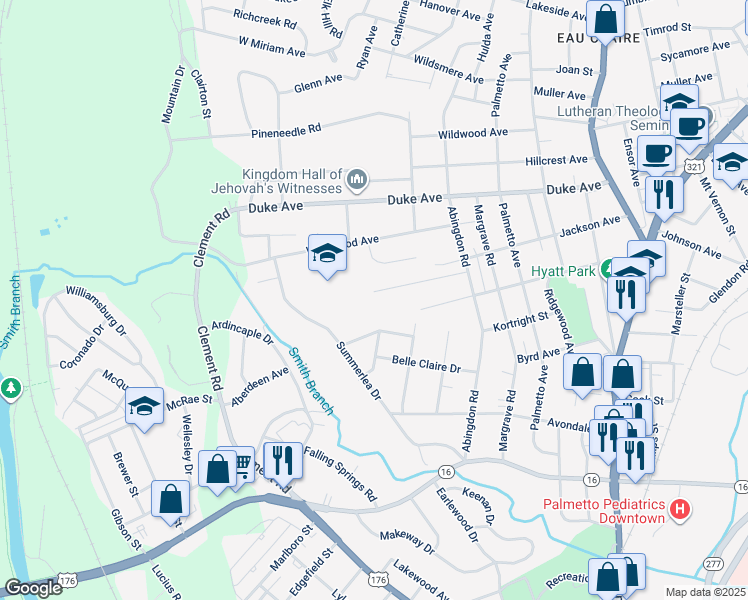 map of restaurants, bars, coffee shops, grocery stores, and more near 304 Myles Avenue in Columbia