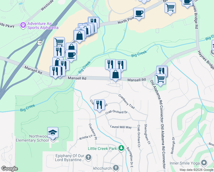 map of restaurants, bars, coffee shops, grocery stores, and more near 620 Jardin Court in Alpharetta