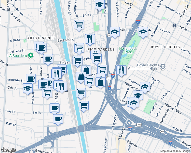 map of restaurants, bars, coffee shops, grocery stores, and more near 2270 Jesse Street in Los Angeles