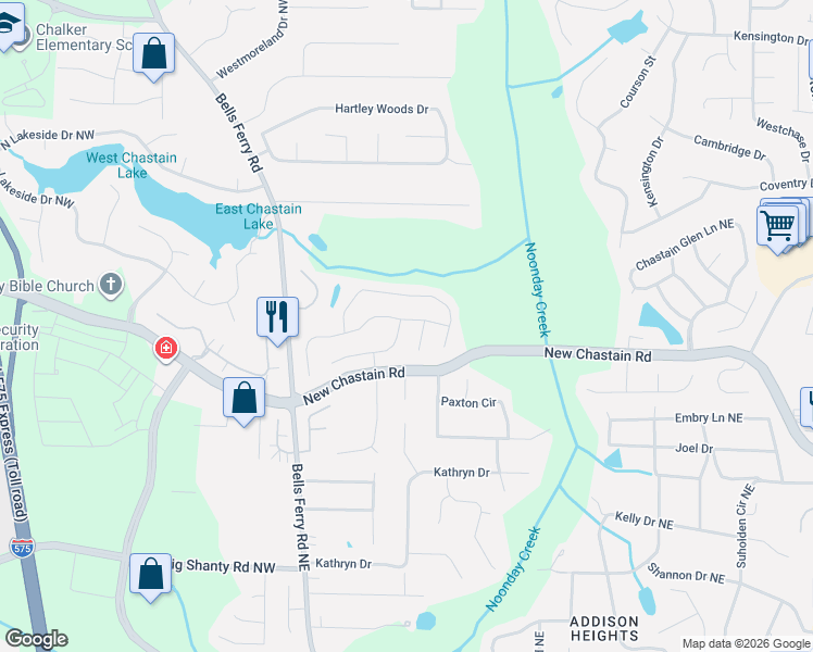 map of restaurants, bars, coffee shops, grocery stores, and more near 198 Rotherhithe Lane Northeast in Marietta