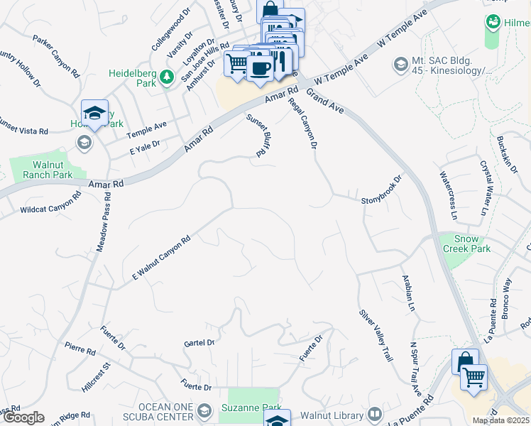 map of restaurants, bars, coffee shops, grocery stores, and more near 20760 East Walnut Canyon Road in Walnut