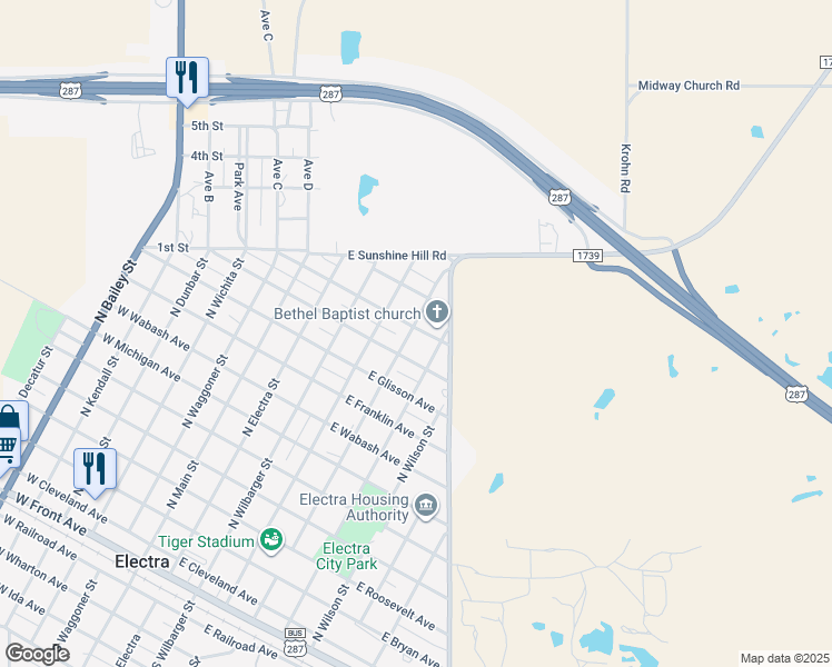 map of restaurants, bars, coffee shops, grocery stores, and more near 500 East Lincoln Avenue in Electra