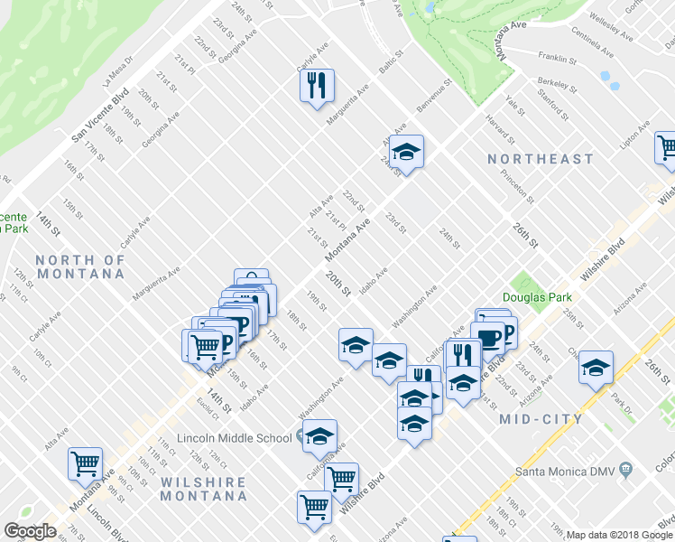 map of restaurants, bars, coffee shops, grocery stores, and more near 817 20th Street in Santa Monica