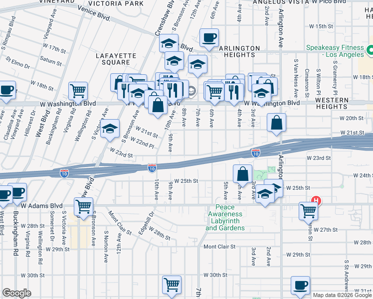 map of restaurants, bars, coffee shops, grocery stores, and more near 2214 8th Avenue in Los Angeles