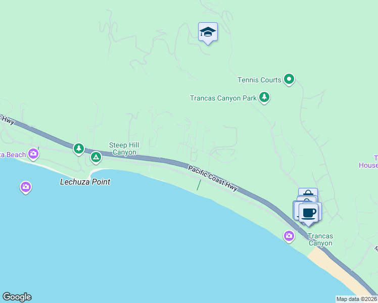 map of restaurants, bars, coffee shops, grocery stores, and more near 31254 Bailard Road in Malibu