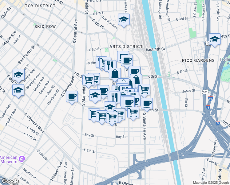 map of restaurants, bars, coffee shops, grocery stores, and more near 465 Mill Street in Los Angeles