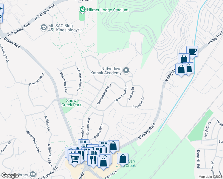 map of restaurants, bars, coffee shops, grocery stores, and more near 2180 Arbor Court in Walnut
