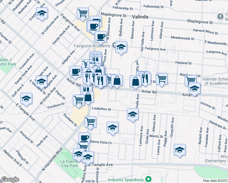 map of restaurants, bars, coffee shops, grocery stores, and more near 937 Ballista Avenue in La Puente