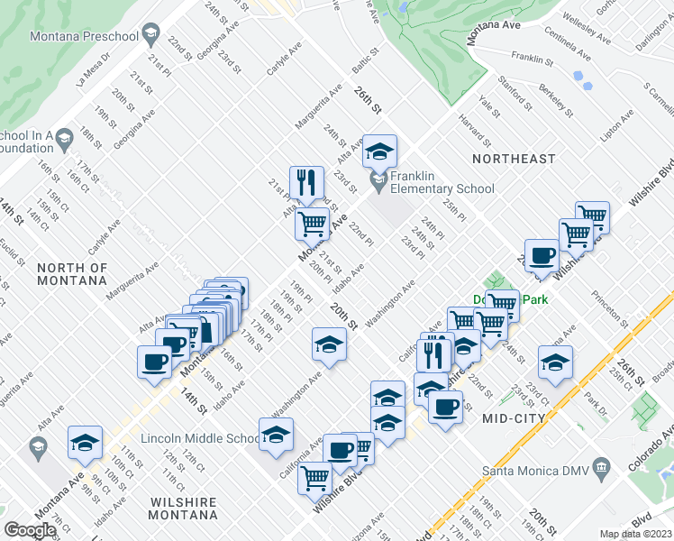 map of restaurants, bars, coffee shops, grocery stores, and more near 832 21st Street in Santa Monica