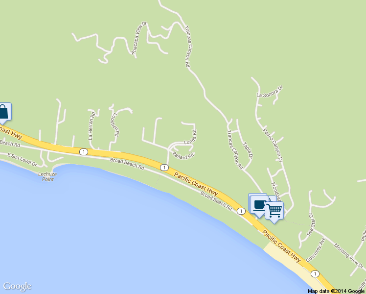 map of restaurants, bars, coffee shops, grocery stores, and more near 31203 Bailard Road in Malibu