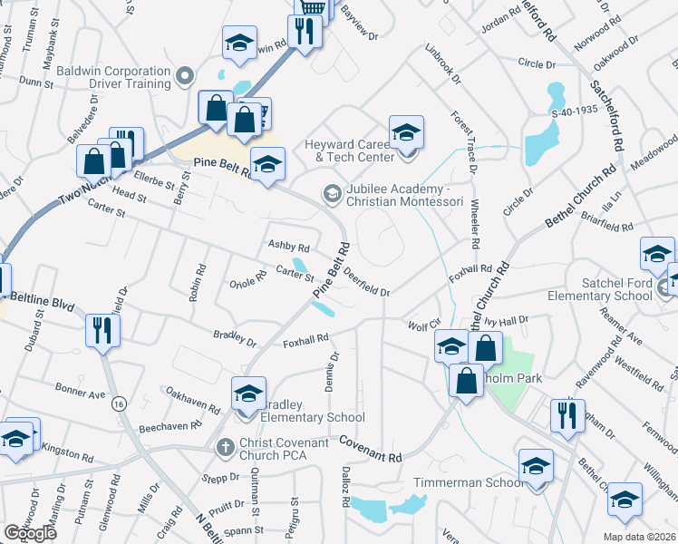 map of restaurants, bars, coffee shops, grocery stores, and more near 3305 Pine Belt Road in Columbia