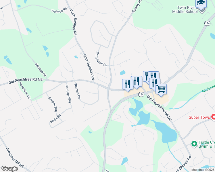 map of restaurants, bars, coffee shops, grocery stores, and more near 1816 Hanover West Drive in Lawrenceville