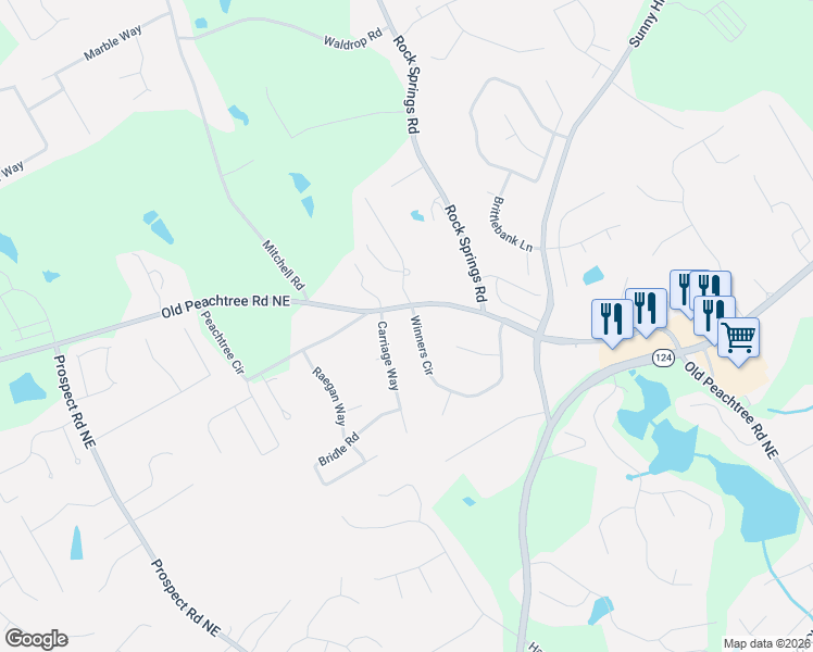 map of restaurants, bars, coffee shops, grocery stores, and more near 1711 Winners Circle in Lawrenceville