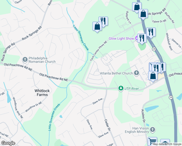 map of restaurants, bars, coffee shops, grocery stores, and more near 2409 Millbank Court in Lawrenceville