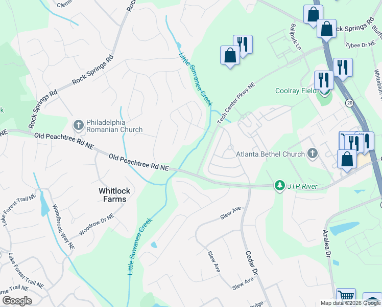 map of restaurants, bars, coffee shops, grocery stores, and more near 2426 Suwanee Pointe Drive in Lawrenceville