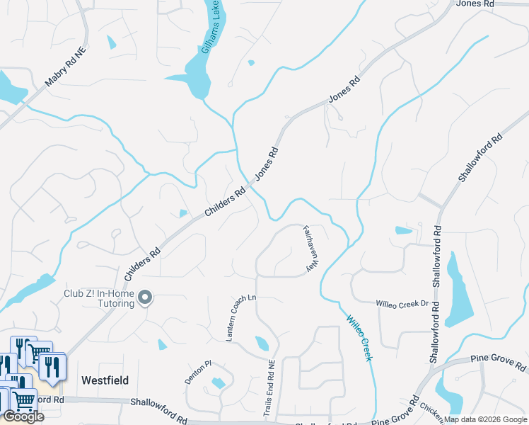 map of restaurants, bars, coffee shops, grocery stores, and more near 4882 Garrards Ridge in Roswell