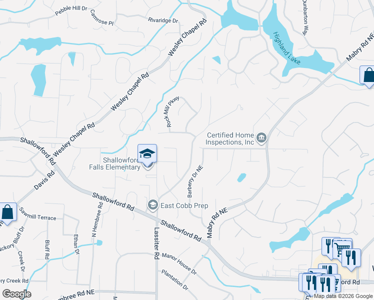 map of restaurants, bars, coffee shops, grocery stores, and more near 3524 Parkview Drive in Marietta