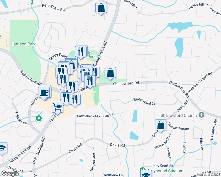 map of restaurants, bars, coffee shops, grocery stores, and more near 3311 Keenland Road in Marietta