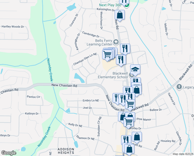 map of restaurants, bars, coffee shops, grocery stores, and more near 662 Glenbarrett Court Northeast in Marietta