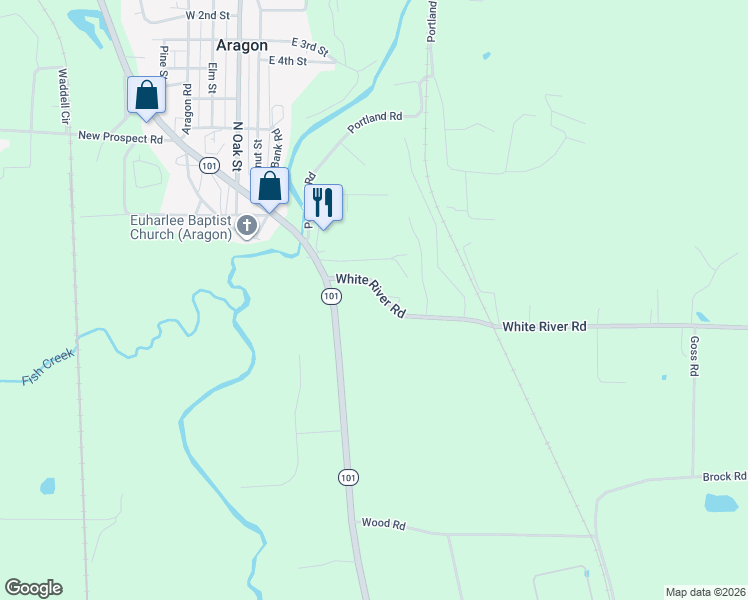 map of restaurants, bars, coffee shops, grocery stores, and more near 82 White River Road in Rockmart