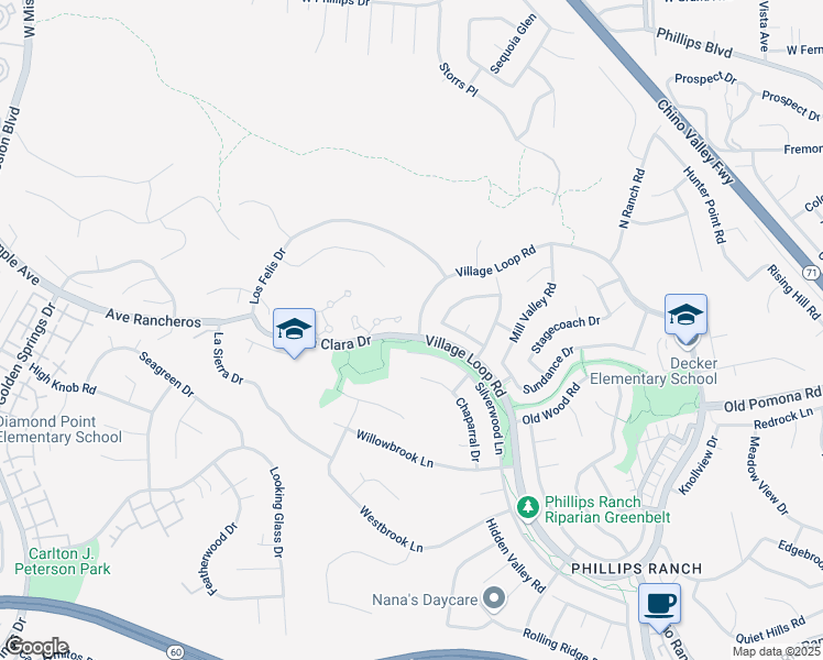 map of restaurants, bars, coffee shops, grocery stores, and more near 99 Village Loop Road in Pomona