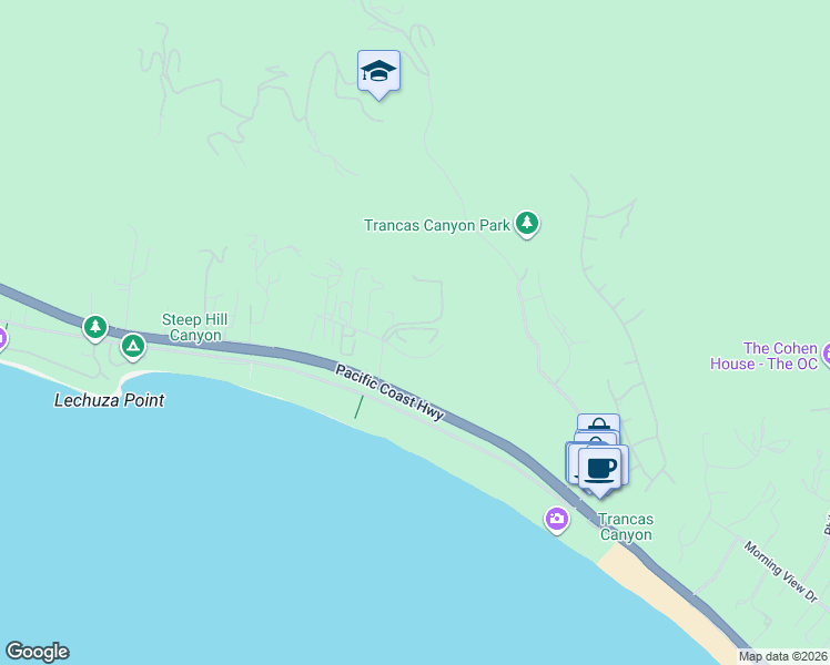 map of restaurants, bars, coffee shops, grocery stores, and more near 6442 Lunita Road in Malibu