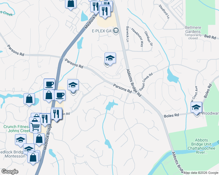 map of restaurants, bars, coffee shops, grocery stores, and more near 743 Kilarney Lane in Duluth