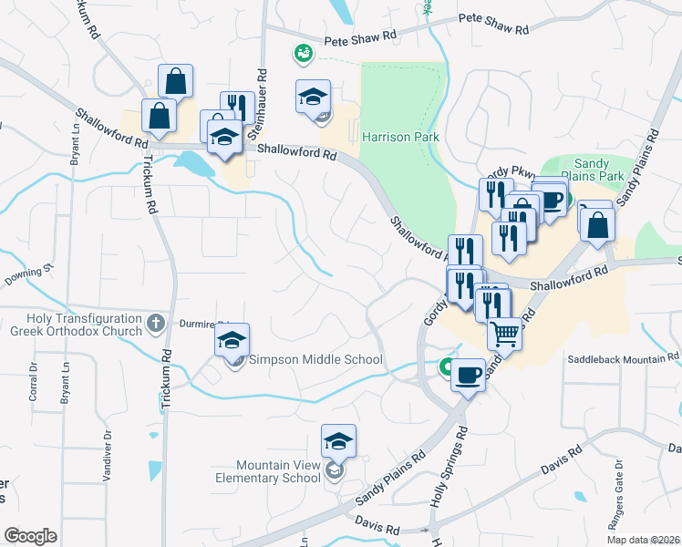 map of restaurants, bars, coffee shops, grocery stores, and more near 3415 Bonaire Crossing in Marietta