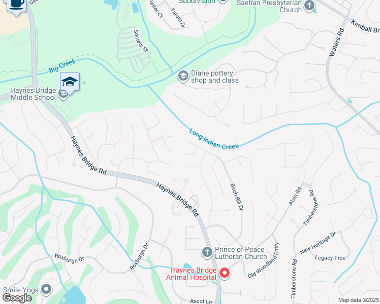 map of restaurants, bars, coffee shops, grocery stores, and more near 425 Rill Crest Court in Alpharetta