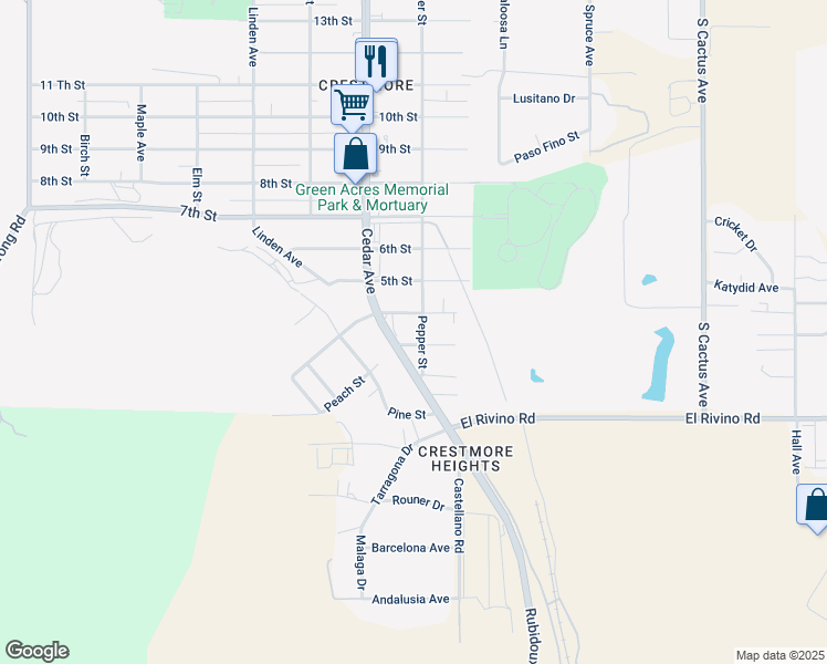 map of restaurants, bars, coffee shops, grocery stores, and more near 11988 Pepper Street in Bloomington
