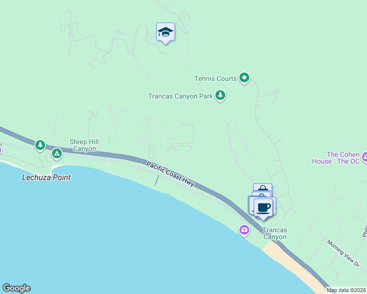 map of restaurants, bars, coffee shops, grocery stores, and more near 6438 Lunita Road in Malibu