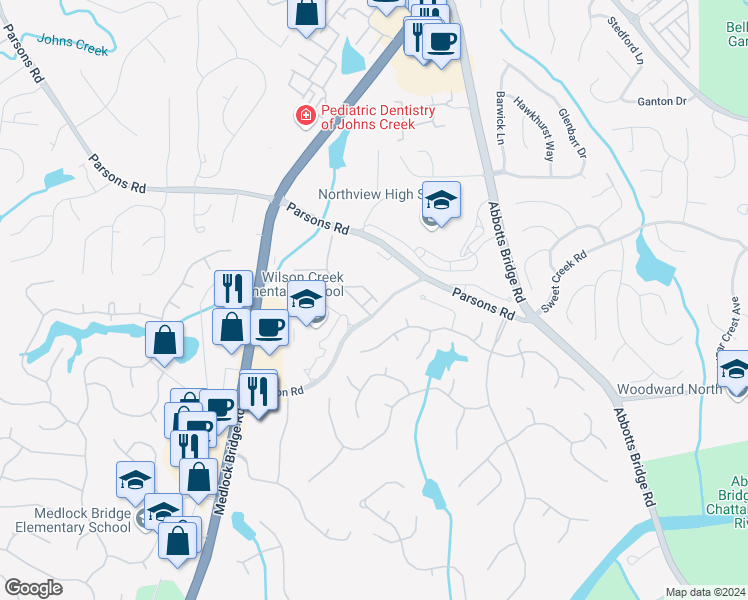 map of restaurants, bars, coffee shops, grocery stores, and more near 6138 Narcissa Place in Duluth