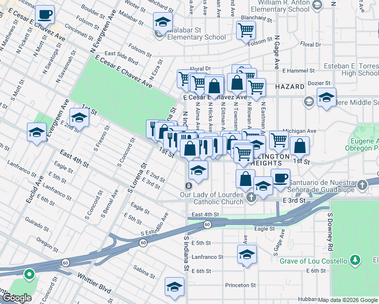 map of restaurants, bars, coffee shops, grocery stores, and more near in Los Angeles