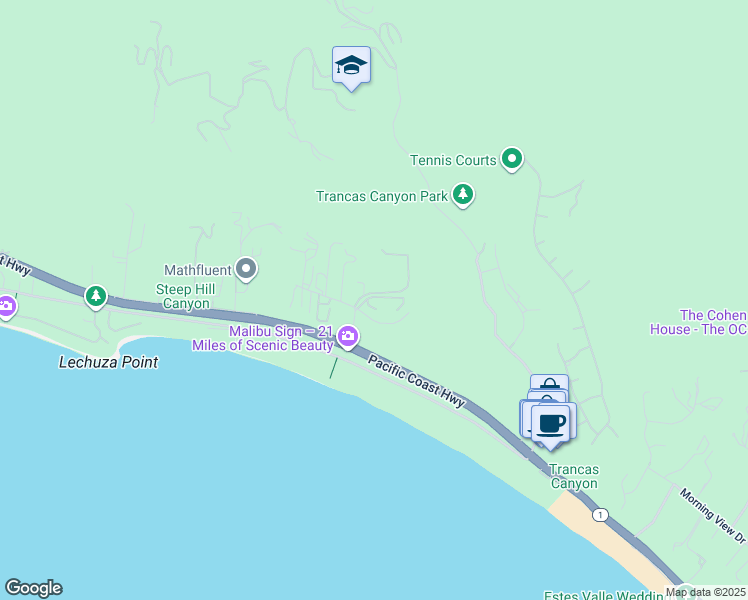 map of restaurants, bars, coffee shops, grocery stores, and more near 6422 Lunita Road in Malibu