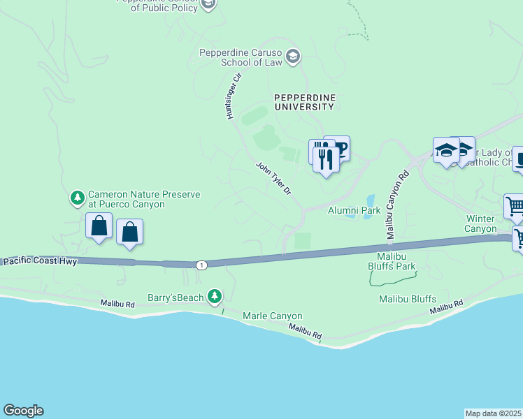 map of restaurants, bars, coffee shops, grocery stores, and more near 3806 Malibu Country Dr in Malibu