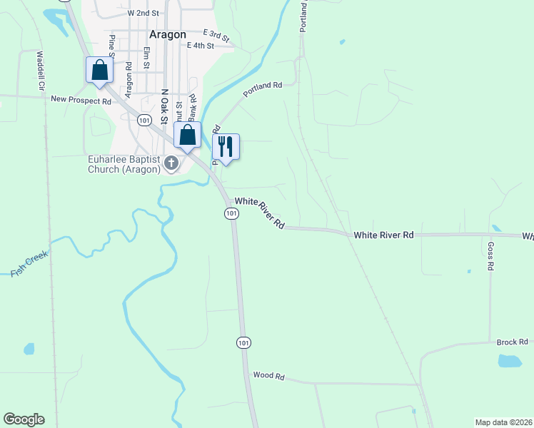 map of restaurants, bars, coffee shops, grocery stores, and more near 82 White River Road in Rockmart