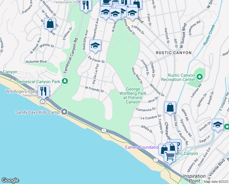 map of restaurants, bars, coffee shops, grocery stores, and more near 424 Lombard Avenue in Los Angeles