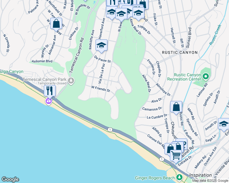 map of restaurants, bars, coffee shops, grocery stores, and more near 15303 West Friends Street in Los Angeles