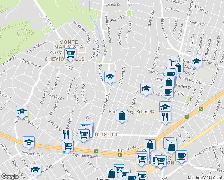 map of restaurants, bars, coffee shops, grocery stores, and more near 2942 Beverwil Drive in Los Angeles