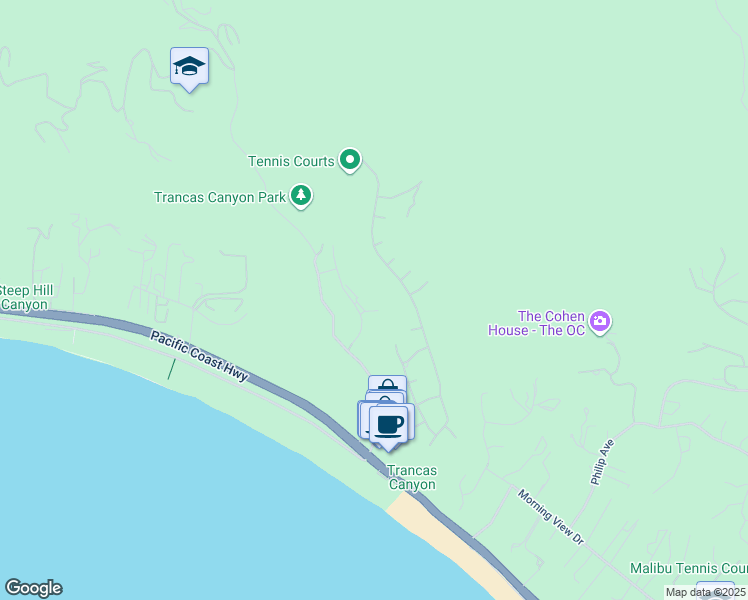 map of restaurants, bars, coffee shops, grocery stores, and more near 6208 Tapia Drive in Malibu