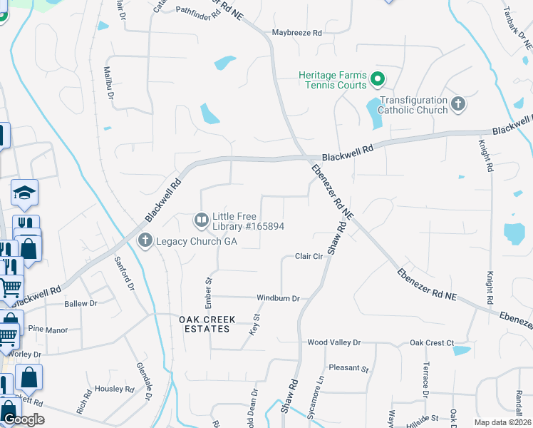 map of restaurants, bars, coffee shops, grocery stores, and more near 1350 Woodhill Drive in Marietta