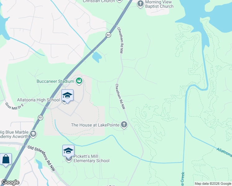 map of restaurants, bars, coffee shops, grocery stores, and more near 6252 Whitetail Court Northwest in Acworth