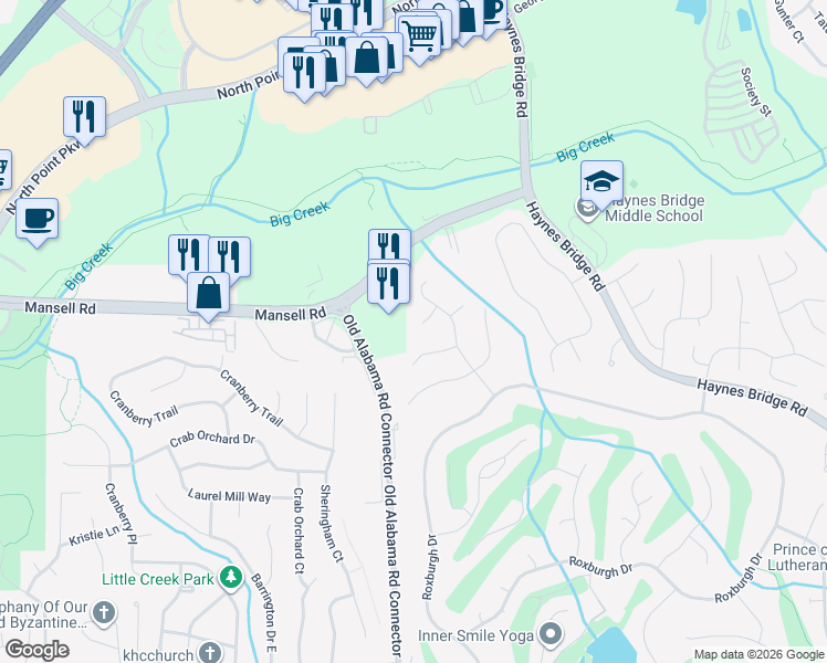 map of restaurants, bars, coffee shops, grocery stores, and more near 230 Axton Ct in Roswell