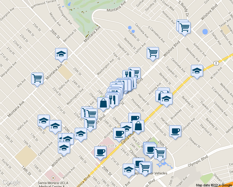 map of restaurants, bars, coffee shops, grocery stores, and more near 1133 26th Street in Santa Monica
